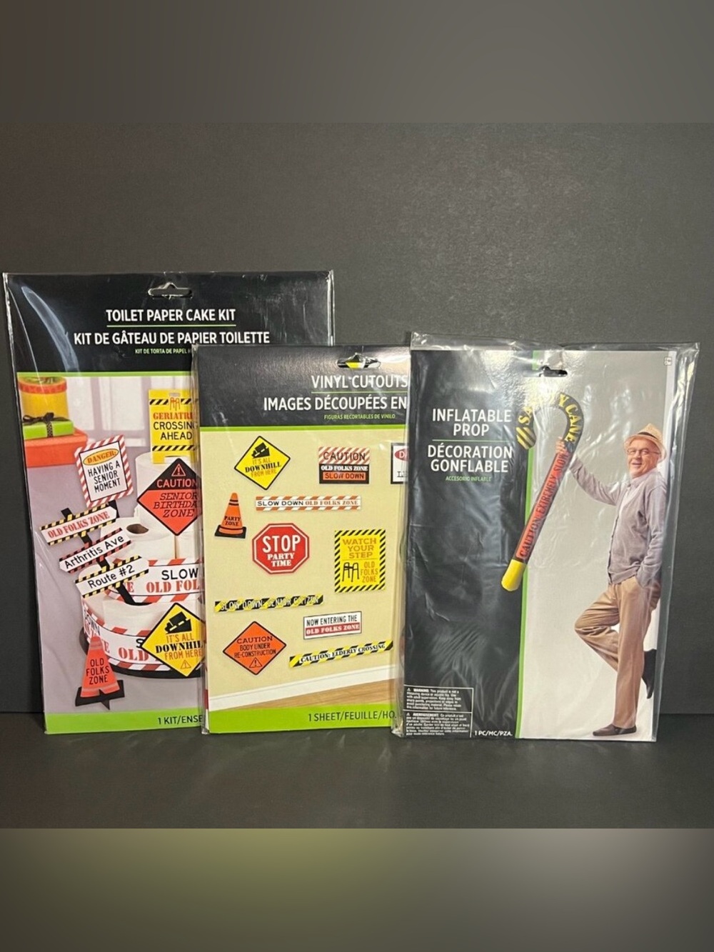 Lot of Novelty Funny Over the Hill Birthday Party Decor Inflatable Cane, TP Cake